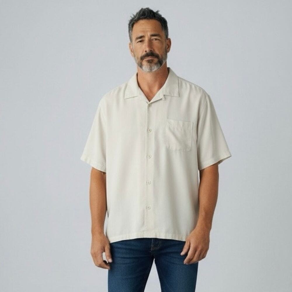Tommy Bahama Silk Hawaiian Summer Casual Shirt Beige XL